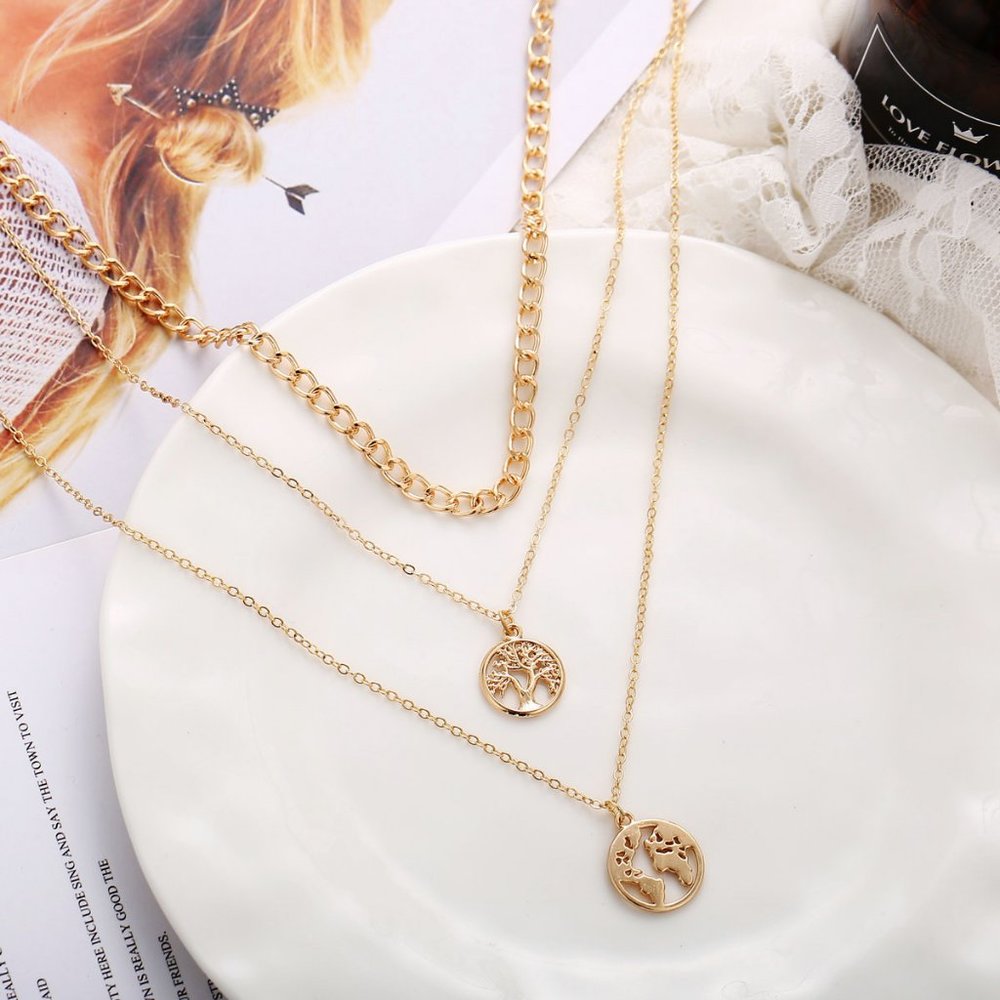 NEW Gold Triple Layer Coin Chain Pearl Necklace - Picture 5 of 9